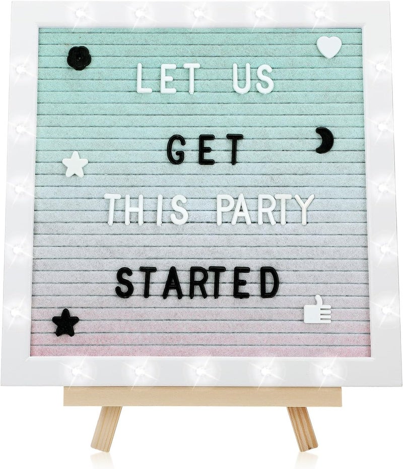 ANPHSIN Changeable Felt Letter Board with LED Lights - 10×10" Message Custom Signs & Wood Stand & 450 Letters, Poster Board for Valentine's Day/Baby/Pregnancy Announcement/Classroom Wall Decor Gifts, Gradient - Image 1
